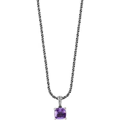 Effy Cushion Cut Amethyst & White Sapphite Pendant Necklace In Silver