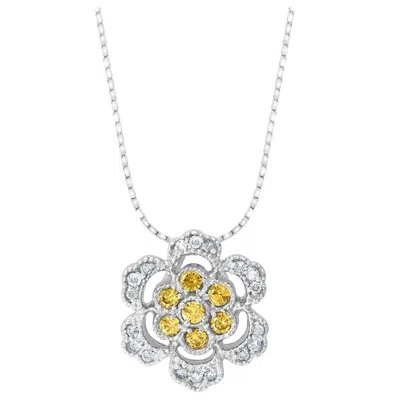 Pre-owned Effy Designer 's 0.44 Ct Yellow & White Diamond Pendant With 14 Kt White Gold
