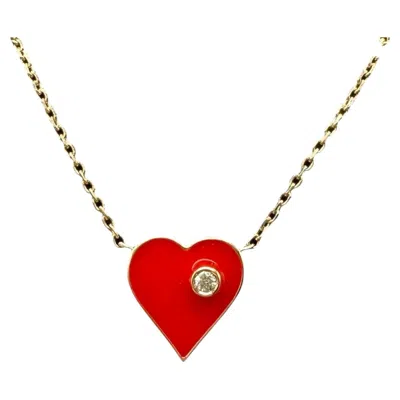 Pre-owned Effy Designer  Diamond Enamel Heart Necklace 14kt Yellow Gold Nwt