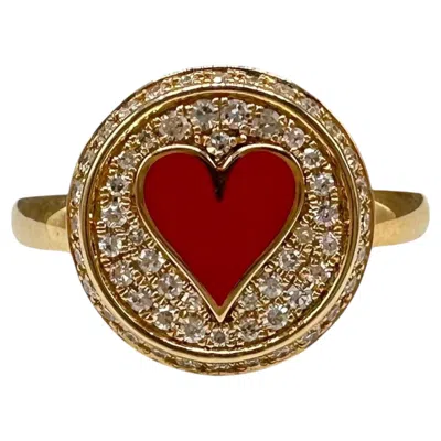 Pre-owned Effy Designer  Diamond Enamel Heart Ring 14kt Yellow Gold 0.28ctw Nwt