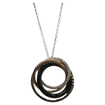 Pre-owned Effy Designer  Diamond Onyx Circle Necklace 14kt Two Tone Gold 0.53ctw In Black
