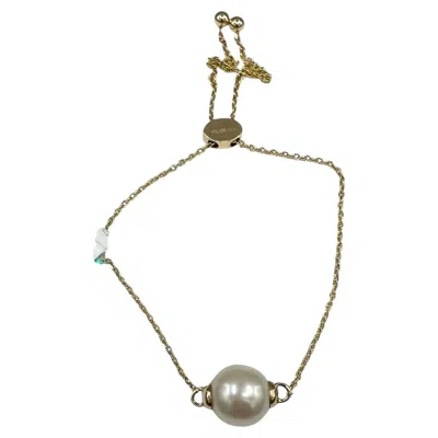 Pre-owned Effy Designer  Pearl Bola Bracelet 14k Yellow Gold Adjustable 7 Inch