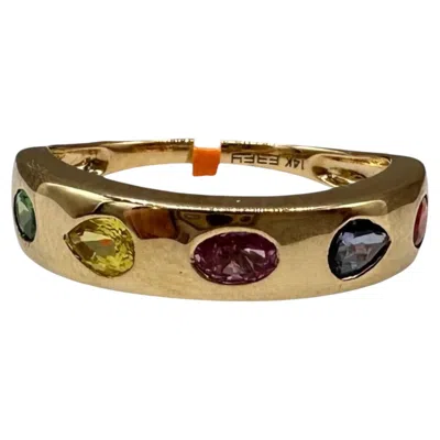 Pre-owned Effy Designer  Rainbow Gemstone Ring 14kt Yellow Gold 0.97ctw Nwt