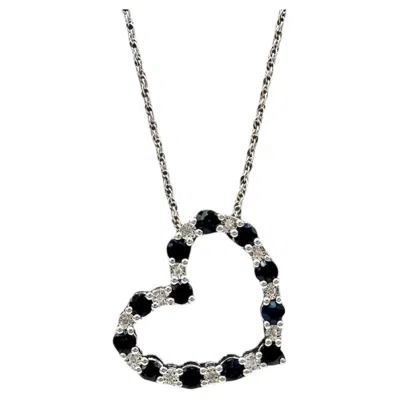 Pre-owned Effy Designer  Sapphire Diamond Heart Necklace Sterling Silver 1.37ctw Nwt In Blue