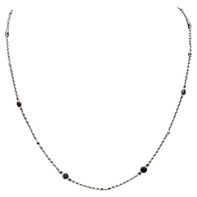 Pre-owned Effy Designer  Sapphire Diamond Station Necklace 14kt White Gold Nwt