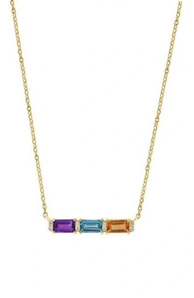 Effy Diamond Amethyst Blue Topaz & Citrine Bar Necklace In Multi