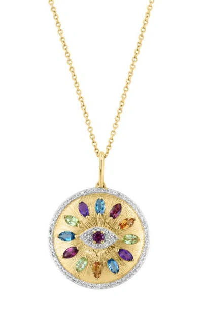 Effy Diamond, Amethyst, London Blue Topaz, Citrine, Rhodolite & Peridot Pendant Necklace In Gold