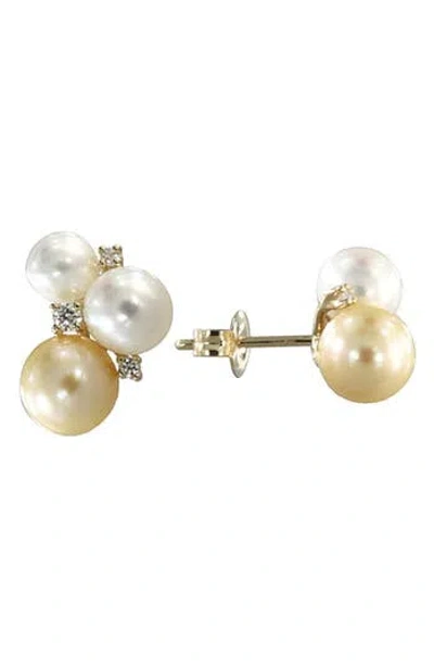 Effy Diamond & 5-5mm Freshwater Pearl Stud Earrings In Gold