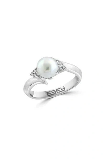 Effy Diamond & 7-8mm Freshwater Pearl Ring In Metallic