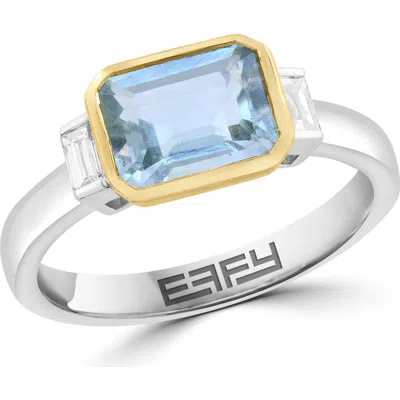 Effy Diamond & Aquamarine Two-tone Ring In Silver