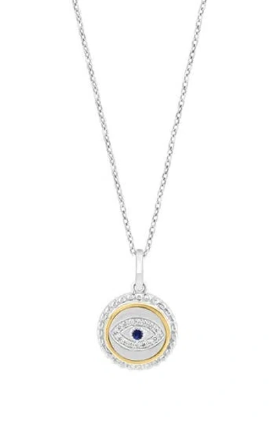 Effy Diamond & Blue Sapphire Two-tone Pendant Necklace In Silver