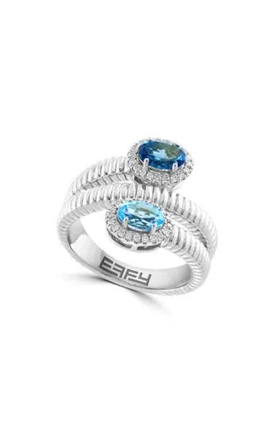 Effy Diamond & Blue Topaz Crossover Ring In Metallic
