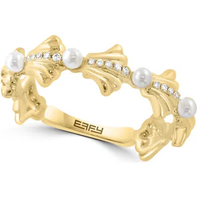 Effy Diamond And Freshwater Pearl Band Ring In Gold