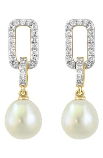 Effy Diamond & Freshwater Pearl Drop Earrings In Gold
