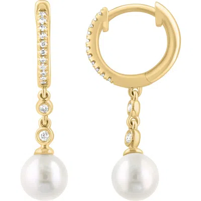 Effy Diamond & Freshwater Pearl Drop Huggie Hoop Earrings In Orange