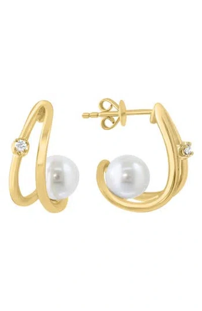 Effy Diamond & Freshwater Pearl Earrings In Gold/ Diamond/ Pearl