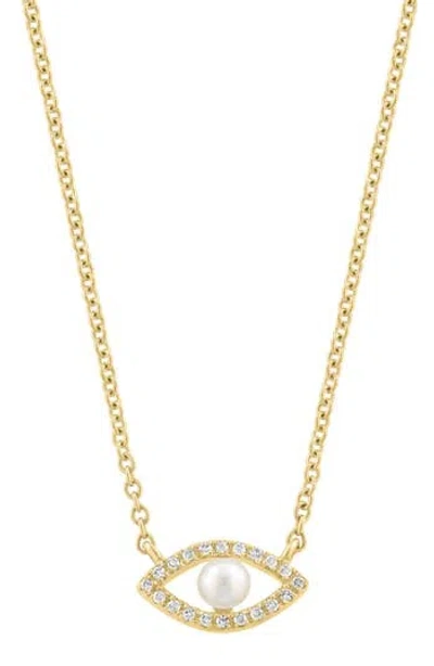 Effy Diamond & Freshwater Pearl Evil Eye Pendant Necklace In Gold