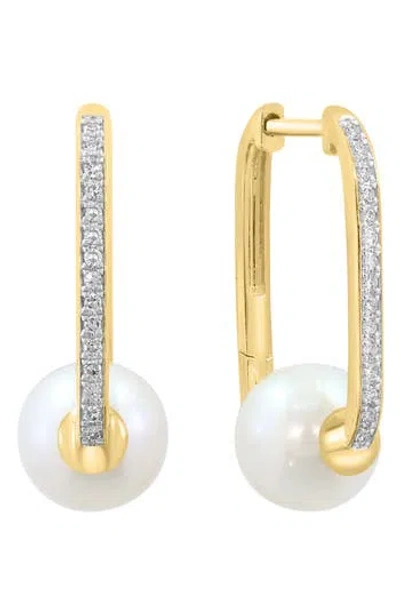Effy Diamond & Freshwater Pearl Hoop Earrings In Gold