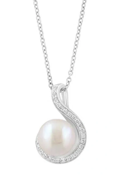 Effy Diamond & Freshwater Pearl Pendant Necklace In Silver