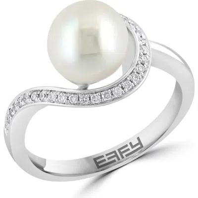 Effy Diamond & Freshwater Pearl Ring In Silver