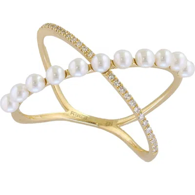 Effy Diamond & Freshwater Pearl Ring In Gold