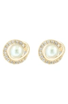 Effy Diamond & Freshwater Pearl Stud Earrings In Gold/diamond/ Freshwater Pearl