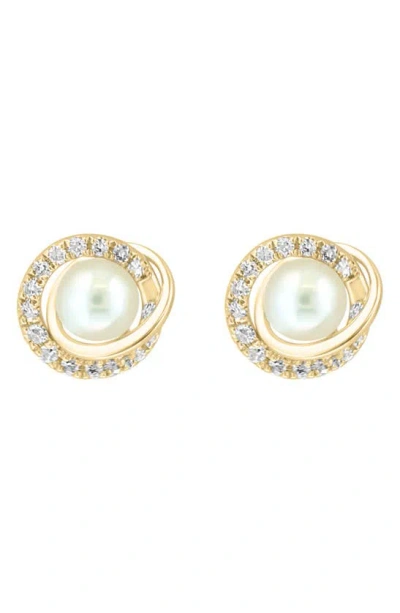 Effy Diamond & Freshwater Pearl Stud Earrings In Gold