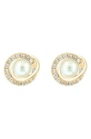 Effy Diamond & Freshwater Pearl Stud Earrings In Gold
