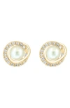 Effy Diamond & Freshwater Pearl Stud Earrings In Gold/diamond/freshwater Pearl