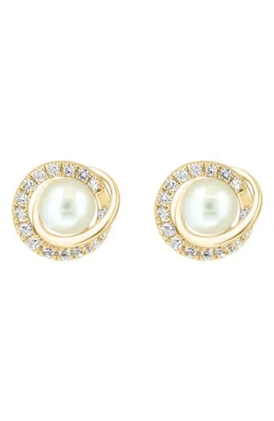 Effy Diamond & Freshwater Pearl Stud Earrings In Gold