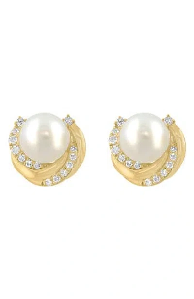 Effy Diamond & Freshwater Pearl Stud Earrings In Gold