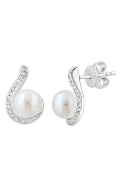Effy Diamond & Freshwater Pearl Stud Earrings In Silver