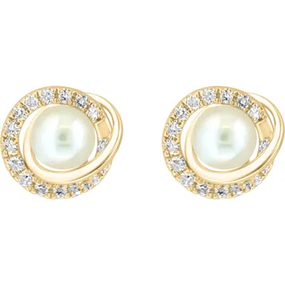 Effy Diamond & Freshwater Pearl Stud Earrings In White