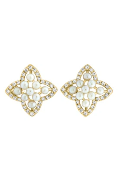 Effy Diamond & Freshwater Pearl Stud Earrings In Gold
