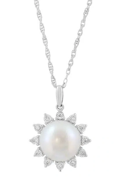 Effy Diamond & Freshwater Pearl Sun Pendant Necklace In Silver