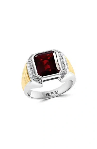 Effy Diamond & Garnet Two-tone Signet Ring In Silver