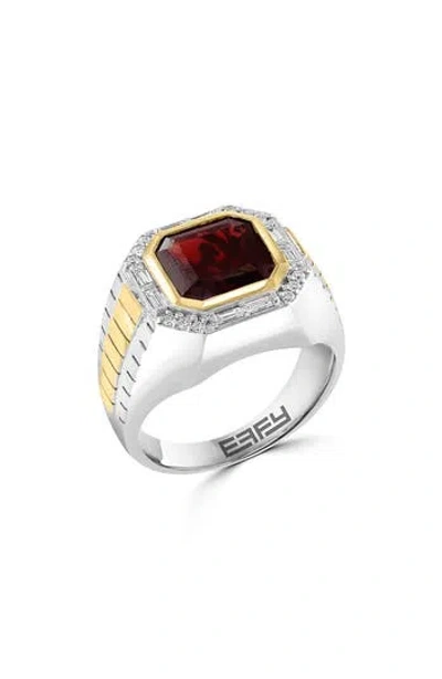 Effy Diamond & Garnet Two-tone Signet Ring In Multi