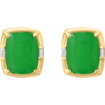Effy Diamond & Jade Stud Earrings In Green