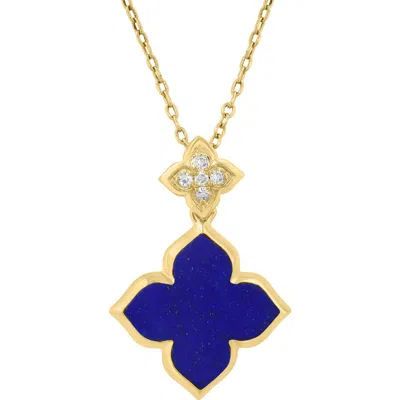 Effy Diamond & Lapis Lazuli Clover Pendant Necklace In Blue