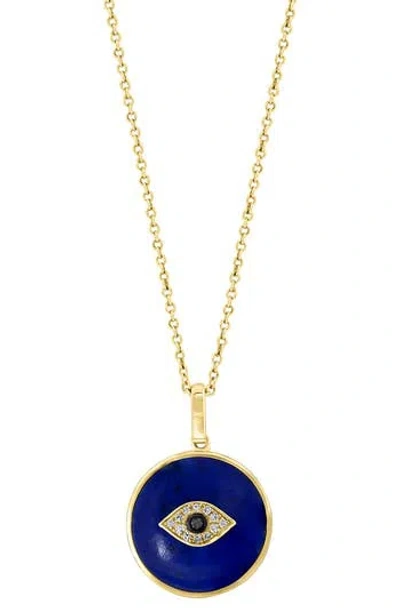 Effy Diamond & Lapiz Lazuli Evil Eye Pendant In Blue