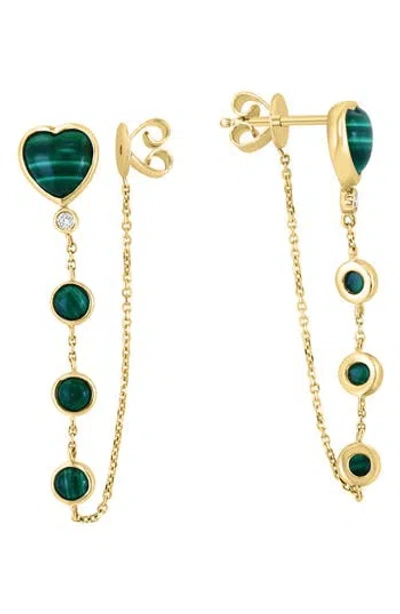Effy Diamond & Malachite Heart Chain Drop Earrings In Green