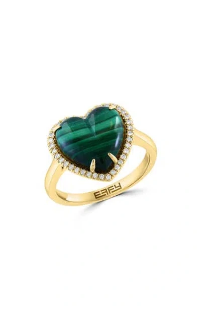 Effy Diamond & Malachite Heart Ring In Green
