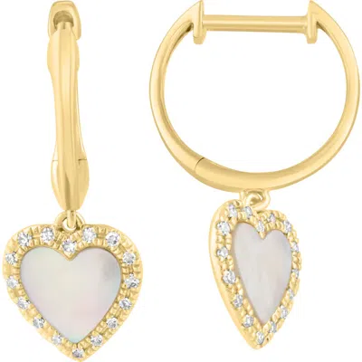 Effy Diamond And Mother-of-pearl Heart Drop Earrings In Gold