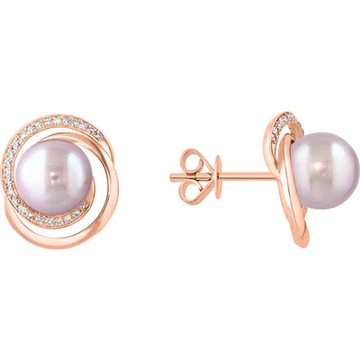 Effy Diamond & Pink Freshwater Pearl Stud Earrings