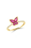 Effy Diamond & Ruby Butterfly Ring In Gold