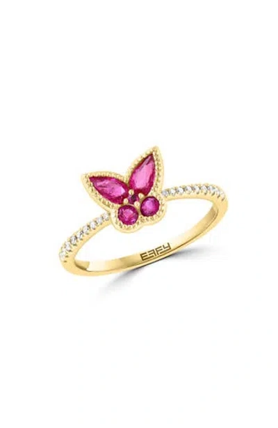 Effy Diamond & Ruby Butterfly Ring In Gold