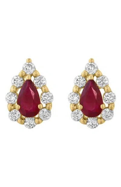 Effy Diamond & Ruby Stud Earrings In Red