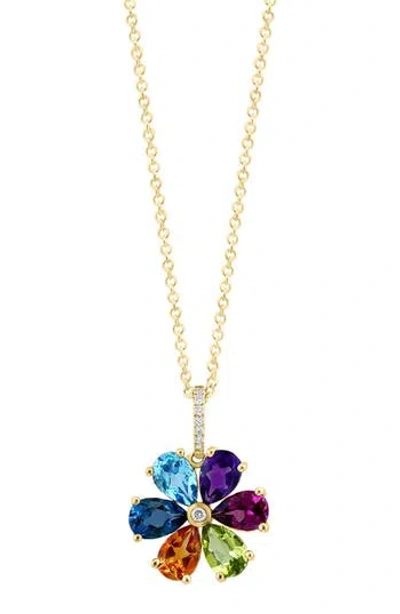 Effy Diamond & Semiprecious Stone Flower Pendant Necklace In Multi