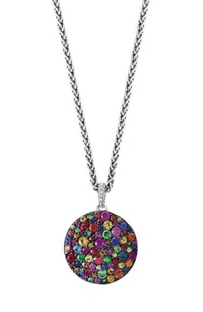 Effy Diamond & Tsavorite Round Pendant Necklace In Multi