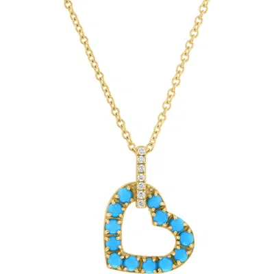 Effy Diamond & Turquoise Heart Pendant Necklace In Blue